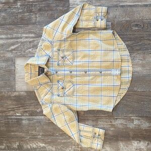 Boys Wrangler 20X Twenty X western snap front shirt Pake Yellow & Blue sz3-4 euc